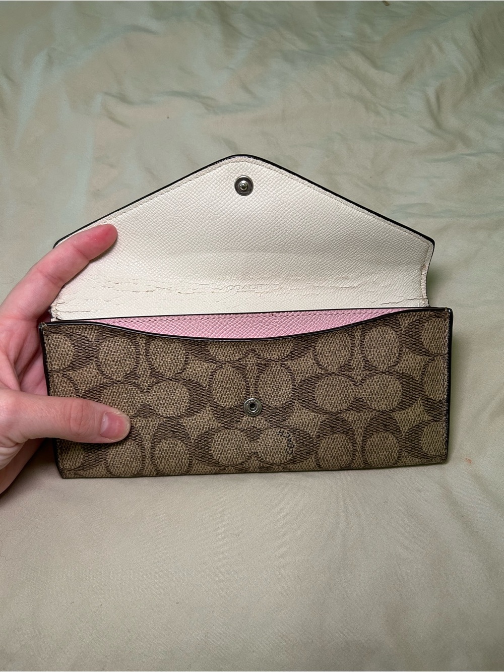 Coach Pink and Brown Signature Slim Envelope Wallet Luxury Accessory - Picture 3 of 5